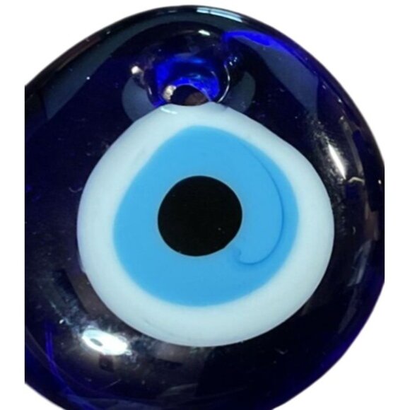 Blue Art Glass Evil Eye Pendant Bead 1.5 Inch Round Amulet Charm handmade womens - Picture 2 of 4